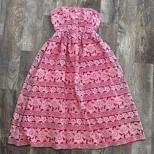 Adrianna Papell Strapless Midi Ballgown Floral Hot Pink Dress 💕